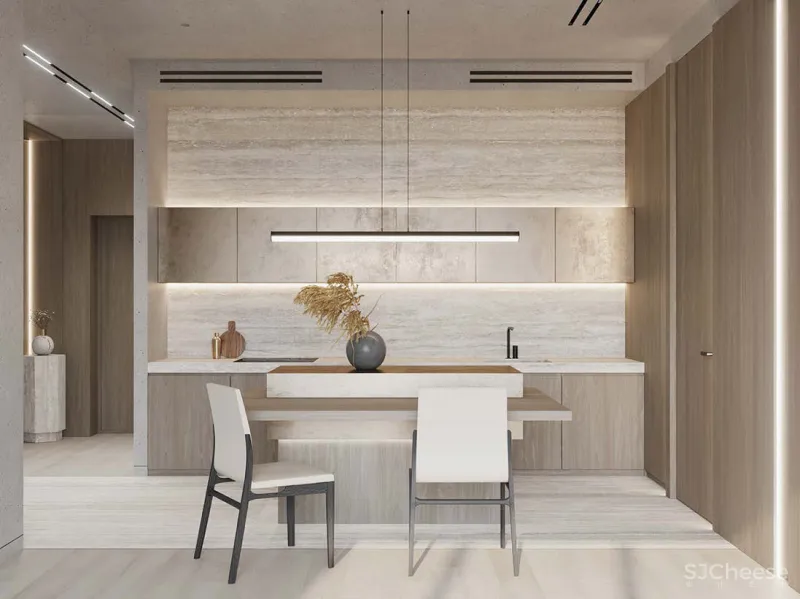 80㎡ 两室一厅，大理石、黄铜、原木这么搭更有轻奢范儿！