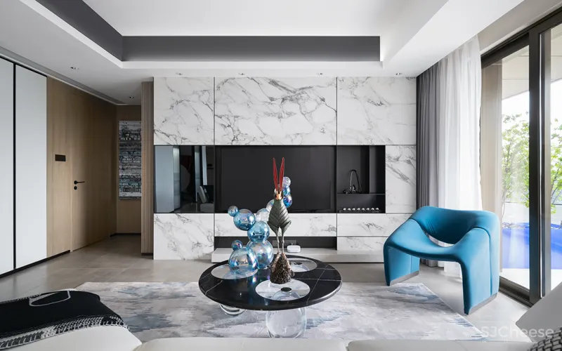 九度设计 165㎡简约大平层,撞色经典蓝,时髦又高级!