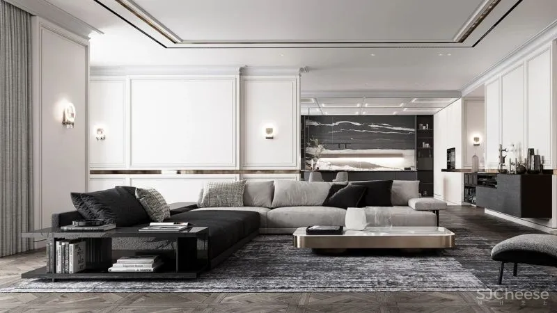 现代黑白灰 优雅石膏线，妥妥大宅范儿