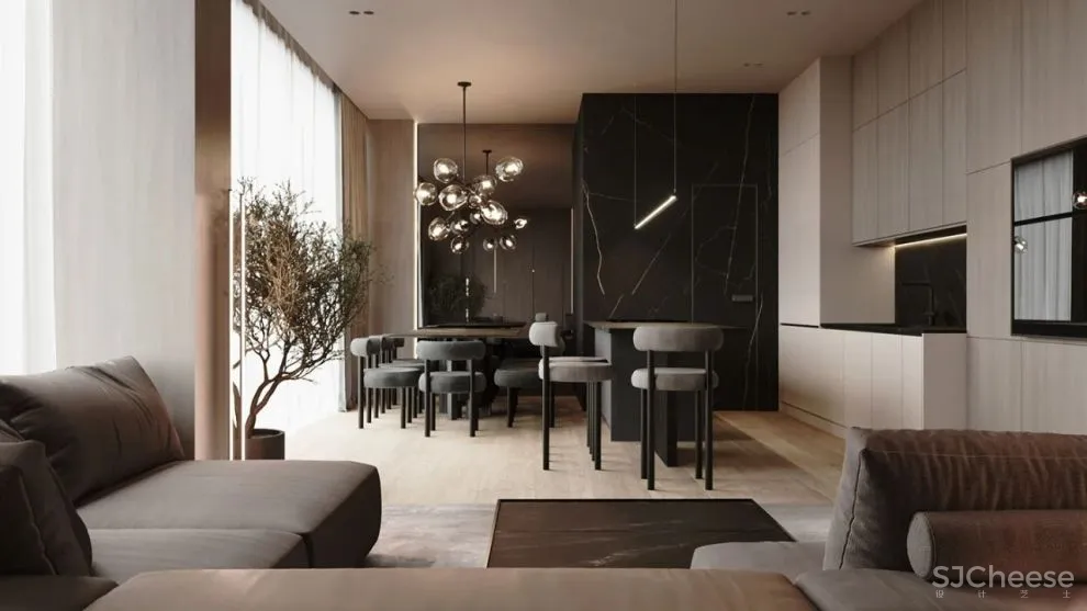 105㎡简约公寓，这么装能让厨房变「隐形」、客厅瞬间大一倍！