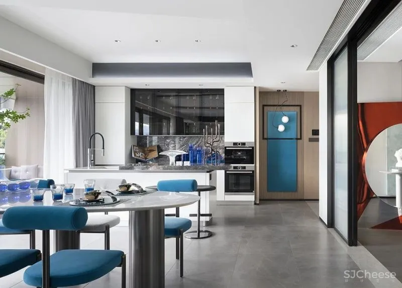 九度设计 165㎡简约大平层,撞色经典蓝,时髦又高级!