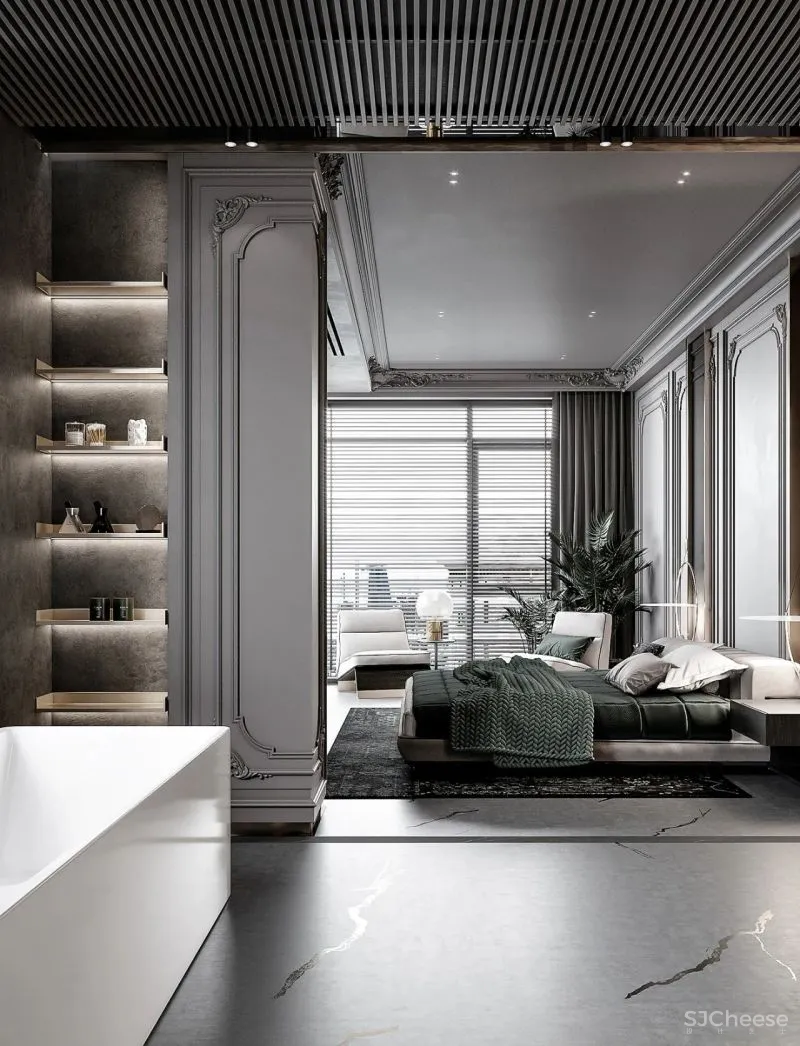 现代黑白灰 优雅石膏线，妥妥大宅范儿