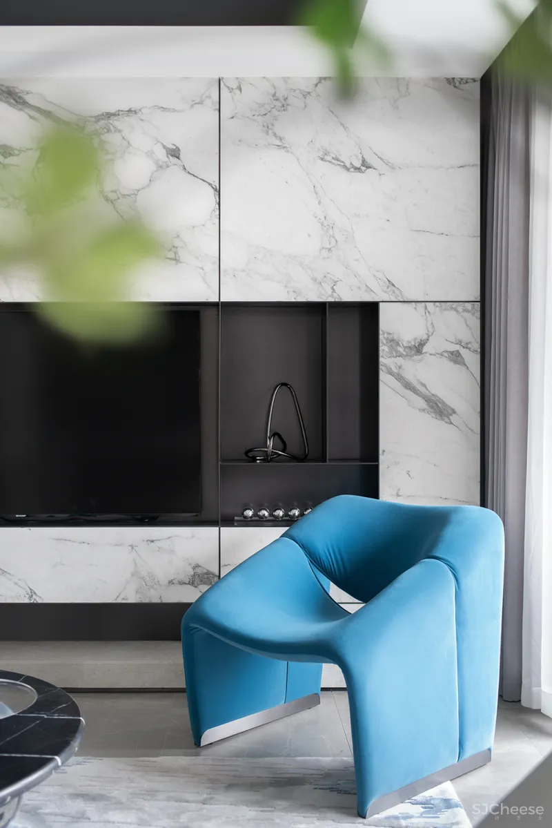 九度设计 165㎡简约大平层,撞色经典蓝,时髦又高级!