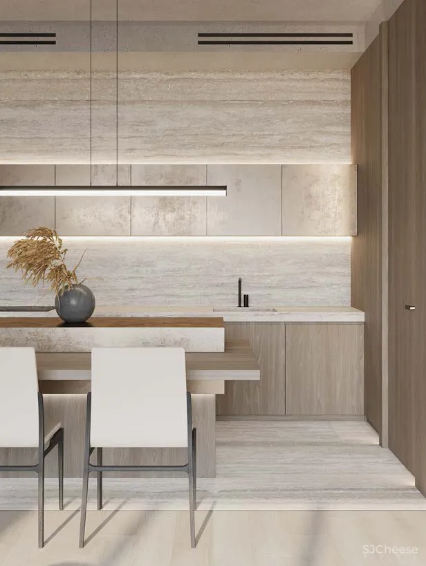 80㎡ 两室一厅，大理石、黄铜、原木这么搭更有轻奢范儿！