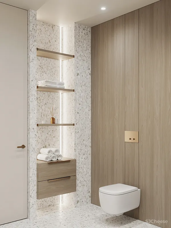 80㎡ 两室一厅，大理石、黄铜、原木这么搭更有轻奢范儿！