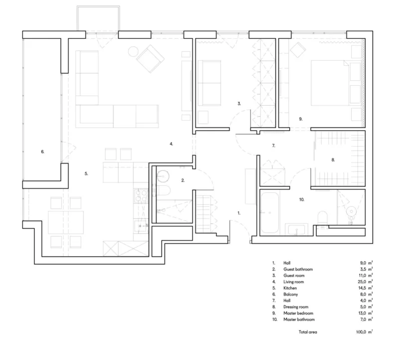 100㎡ 两室一厅，黑色墙面这样使用一点都不沉闷