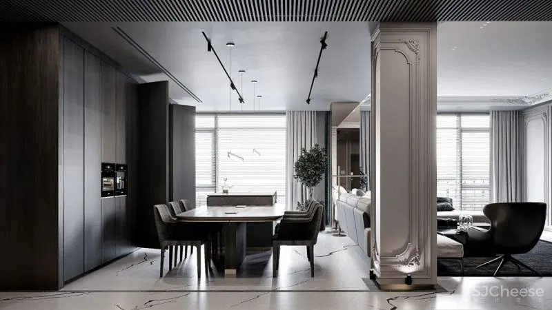 现代黑白灰 优雅石膏线，妥妥大宅范儿