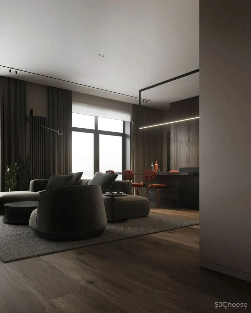 原木灰 南瓜橙,74m²小户型的大宅格调