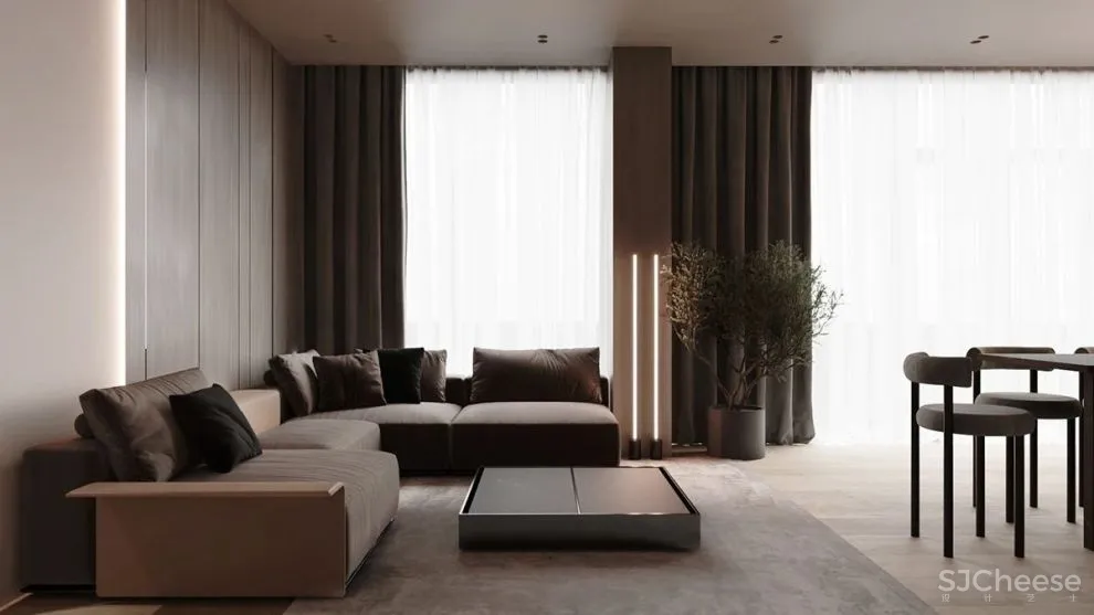 105㎡简约公寓，这么装能让厨房变「隐形」、客厅瞬间大一倍！