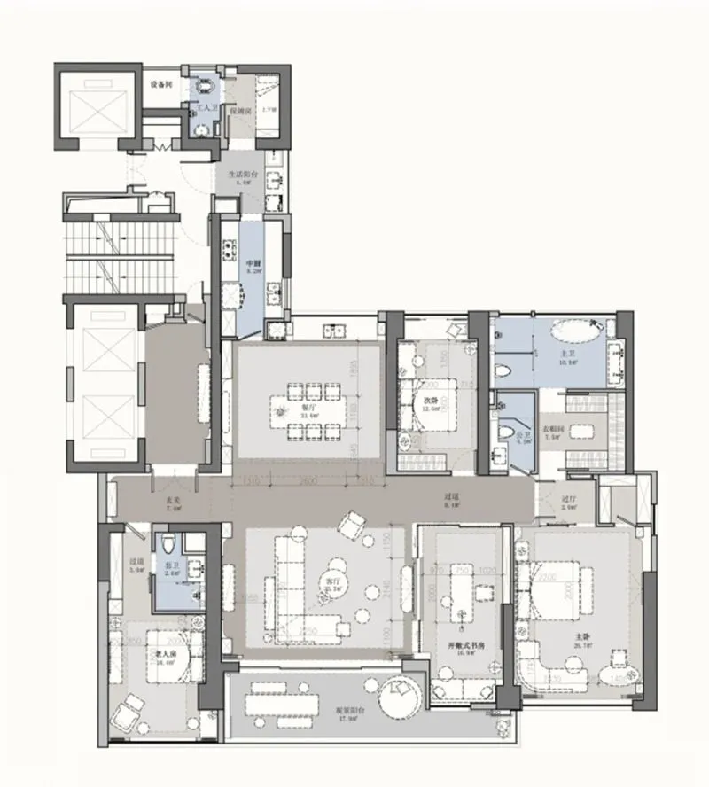 鸿艺源设计:260m²精奢大平层,清享静谧闲适生活!