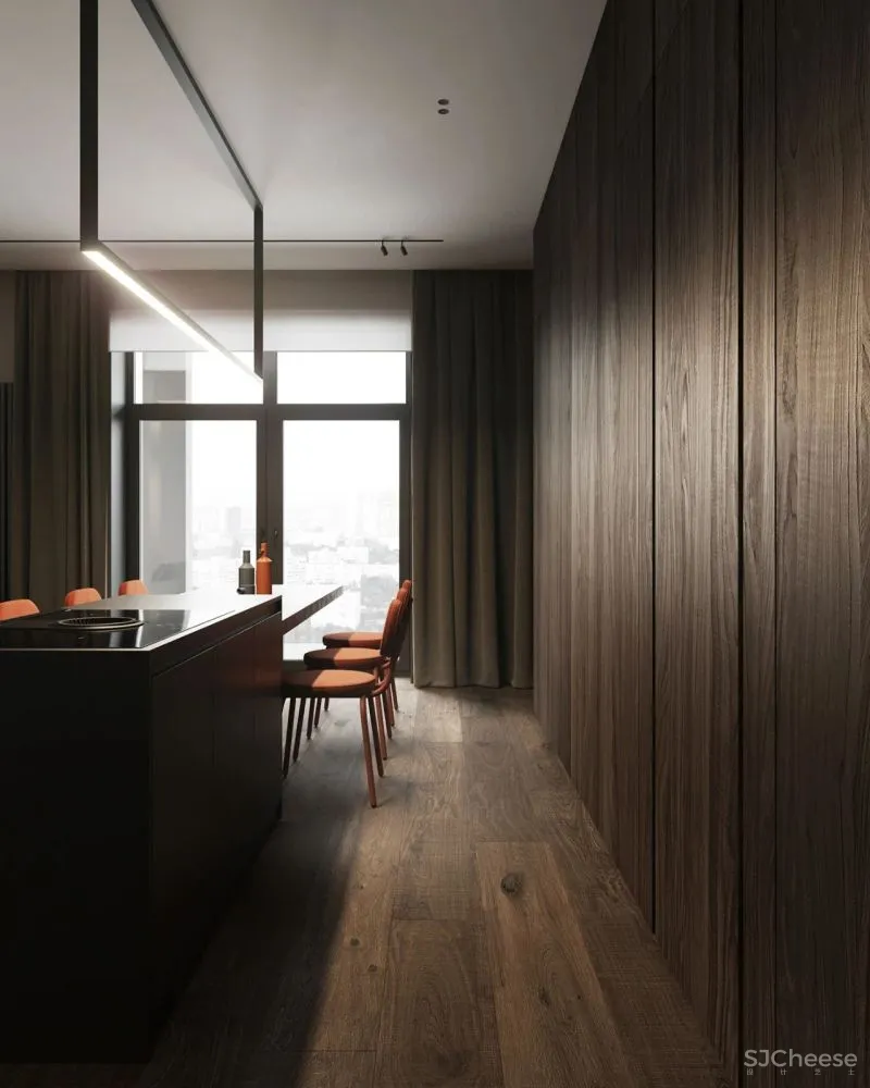 原木灰 南瓜橙,74m²小户型的大宅格调