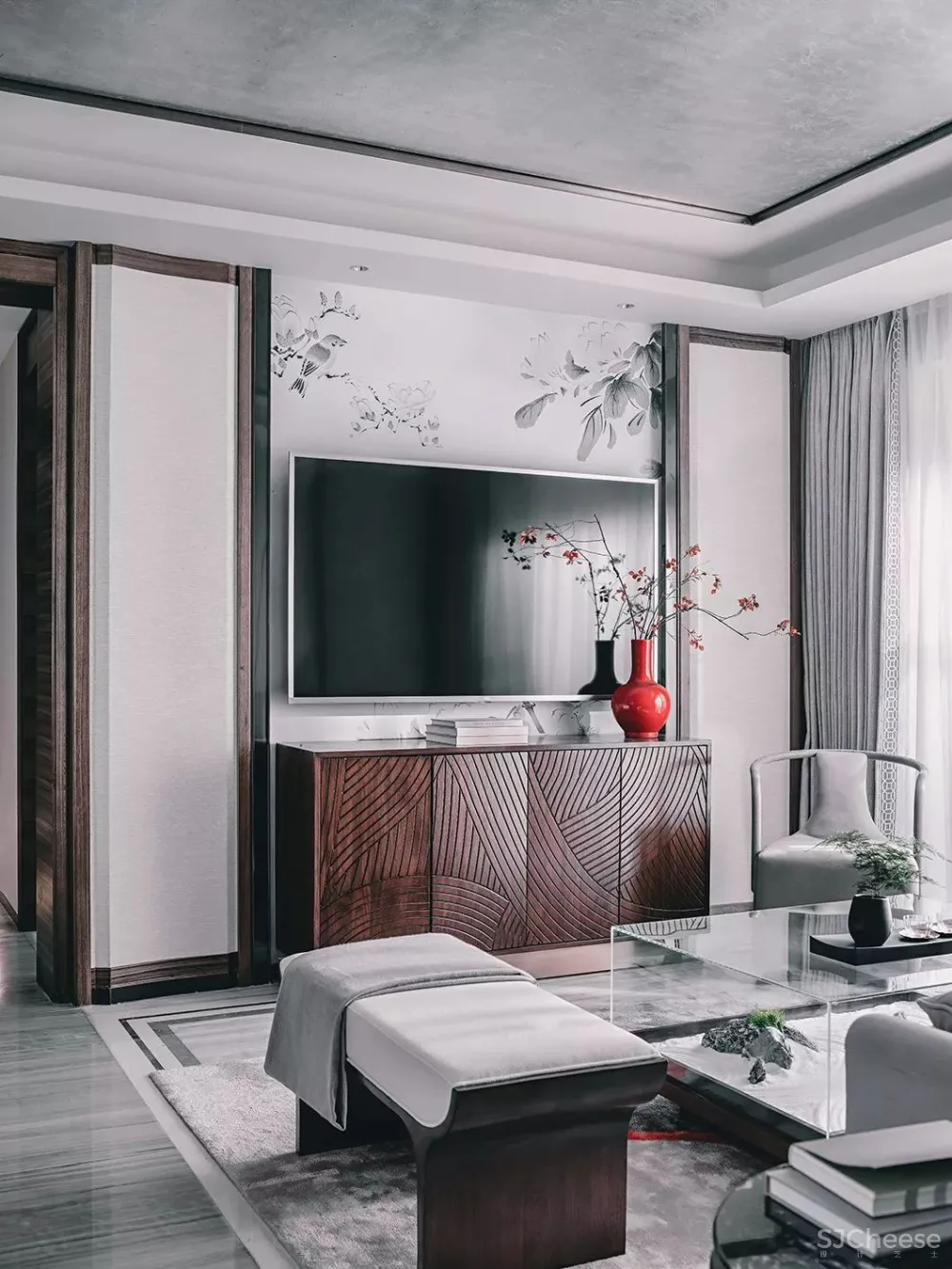 高级灰+中国红,当代东方美学的完美演绎