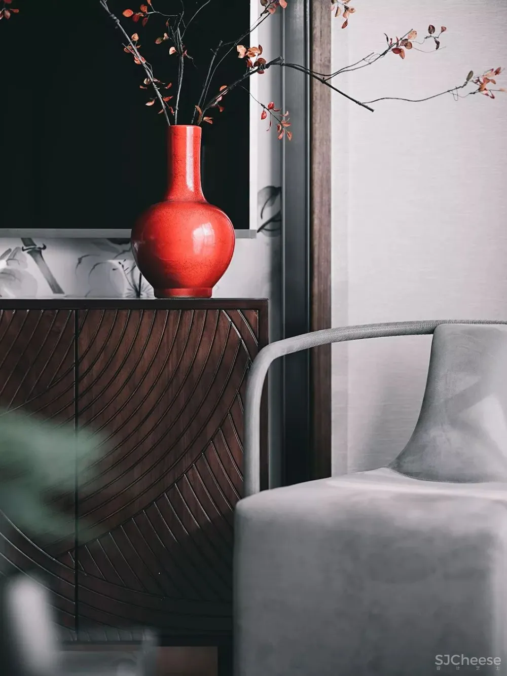 高级灰+中国红,当代东方美学的完美演绎