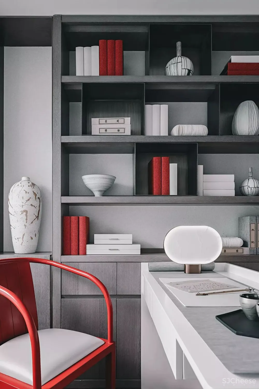 高级灰+中国红,当代东方美学的完美演绎