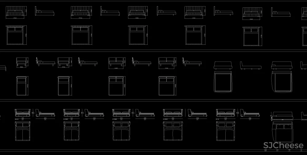 茶几&角几&桌&床类平立面CAD图块丨平面对应立面-DWG格式-8.36M