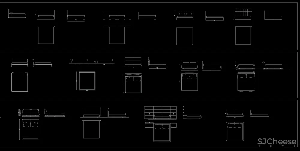 茶几&角几&桌&床类平立面CAD图块丨平面对应立面-DWG格式-8.36M