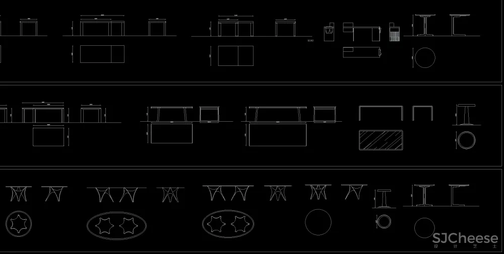 茶几&角几&桌&床类平立面CAD图块丨平面对应立面-DWG格式-8.36M