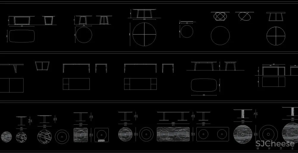 茶几&角几&桌&床类平立面CAD图块丨平面对应立面-DWG格式-8.36M