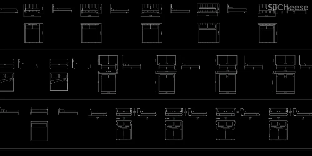 茶几＆角几＆桌&床类平立面CAD图块丨平面对应立面-DWG格式-8.36M