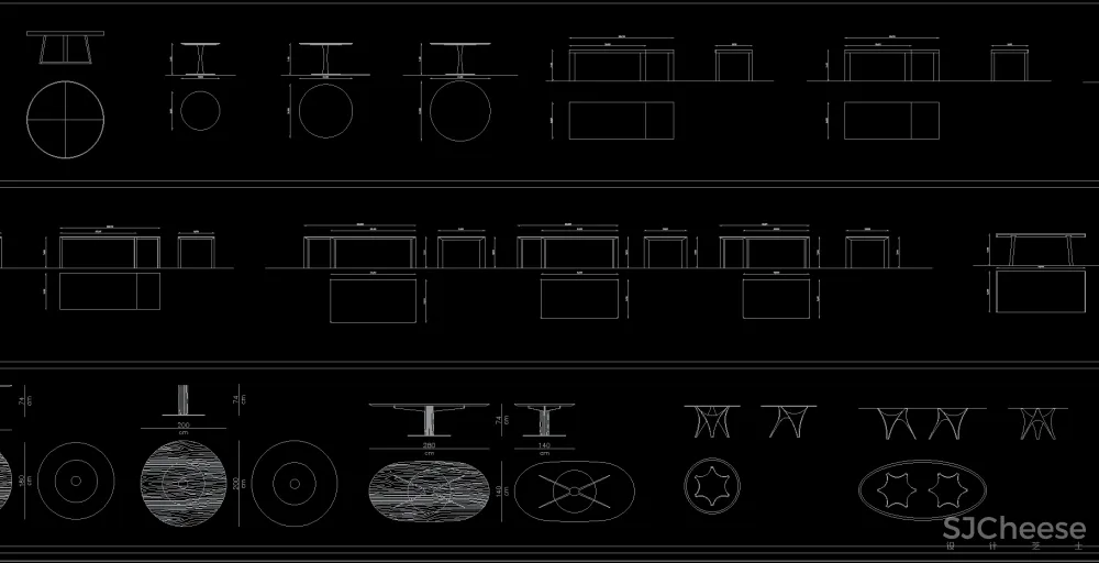 茶几&角几&桌&床类平立面CAD图块丨平面对应立面-DWG格式-8.36M