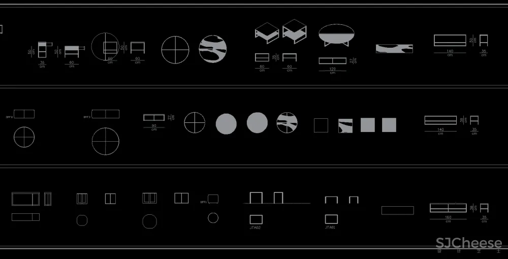 茶几&角几&桌&床类平立面CAD图块丨平面对应立面-DWG格式-8.36M