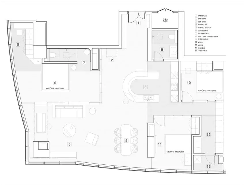 DaoHo Studio新作 | 146㎡,河内轻奢风高层住宅,超大岛台打造趣味空间!