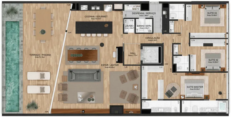 每个户型都有超大泳池,任何大平层跟它比都弱爆了!