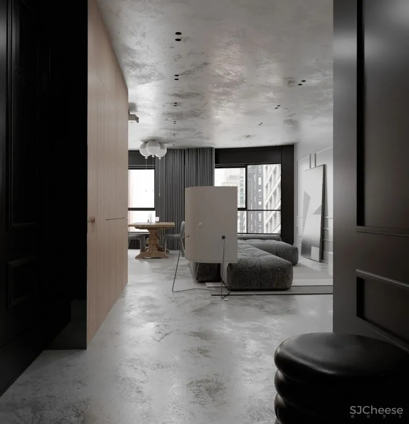 90㎡ 现代工业风,混凝土清漆这么用比大白墙更高级!