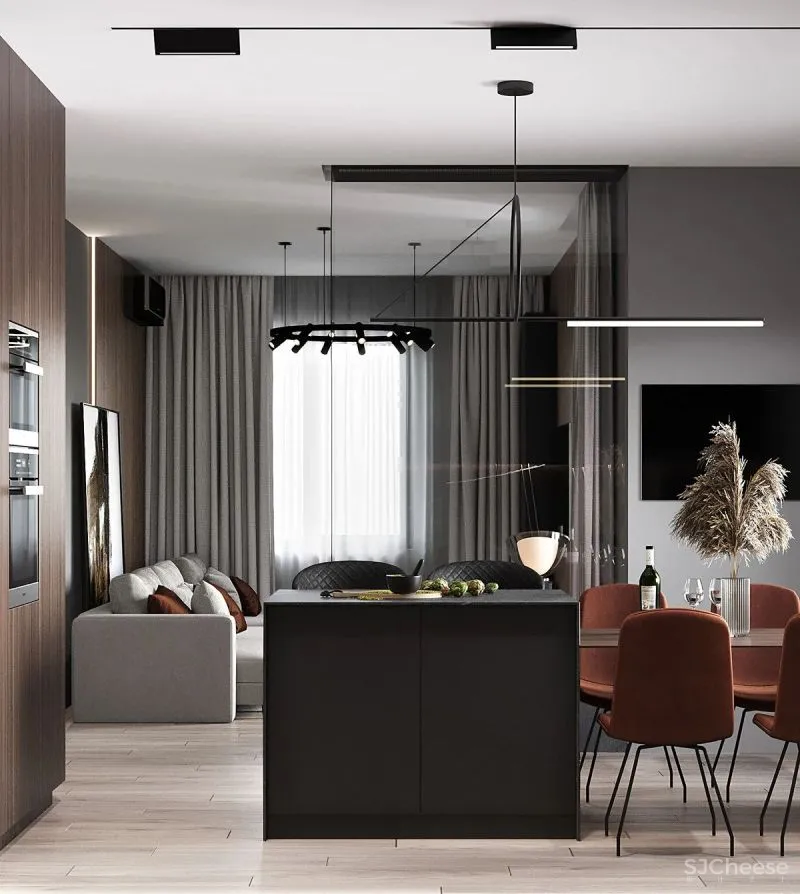 98.3㎡三居室,深色美宅!