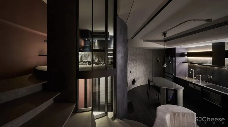 57㎡单人公寓,现代工业风错层空间