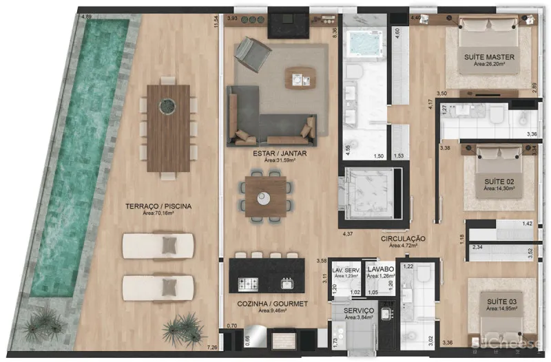每个户型都有超大泳池,任何大平层跟它比都弱爆了!