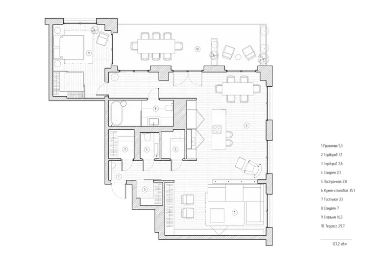 99.5的室内面积 29.7的露台,对于独自居住的屋主来说,这得有多潇洒啊!