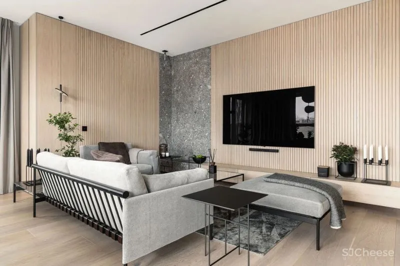 原木色碰撞高级灰,130㎡ 的家简约又有质感