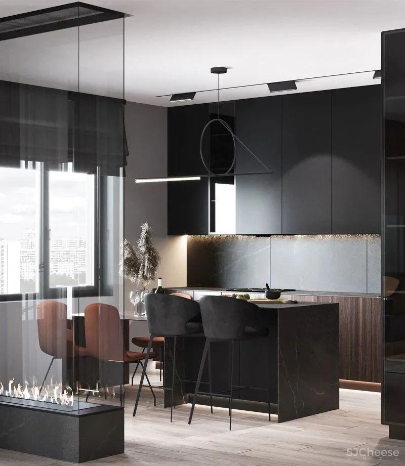 98.3㎡三居室,深色美宅!