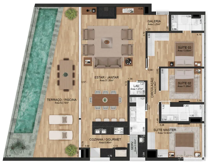 每个户型都有超大泳池,任何大平层跟它比都弱爆了!