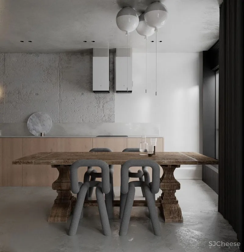 90㎡ 现代工业风,混凝土清漆这么用比大白墙更高级!