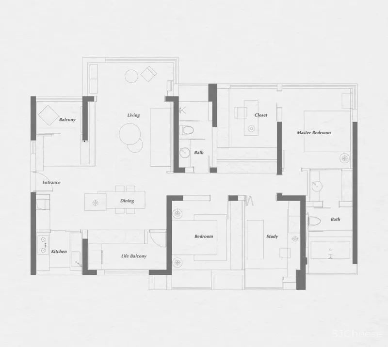 简约黑白灰,LDK一体化设计,拥有MINI花园的轻工业之家 桐里空间设计