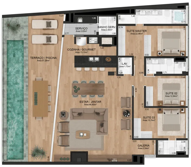 每个户型都有超大泳池,任何大平层跟它比都弱爆了!