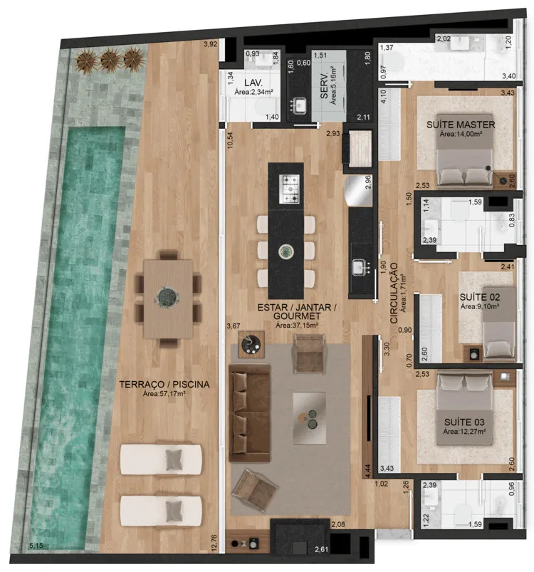 每个户型都有超大泳池,任何大平层跟它比都弱爆了!