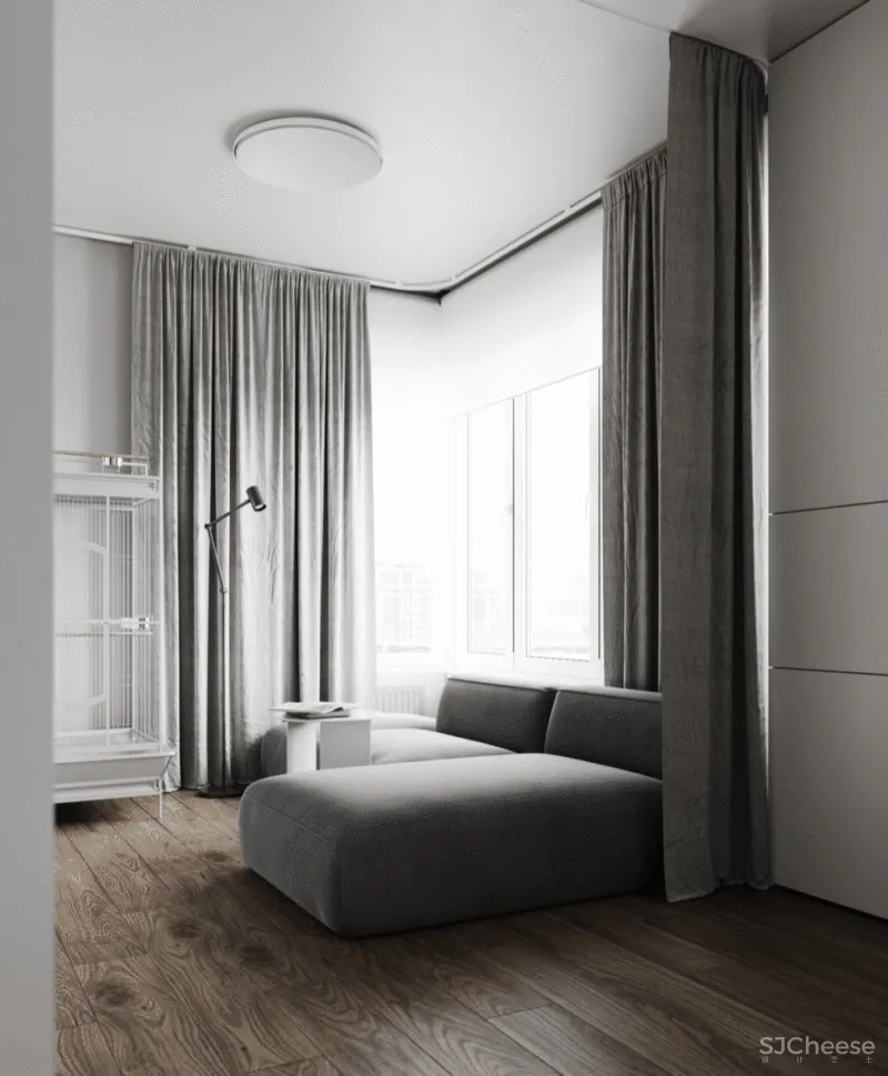 40㎡ 小公寓，客厅加个帘子做隔墙，一房能变两房用