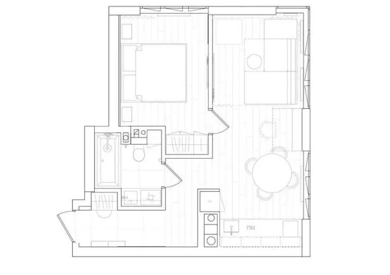 40㎡ 小公寓，客厅加个帘子做隔墙，一房能变两房用
