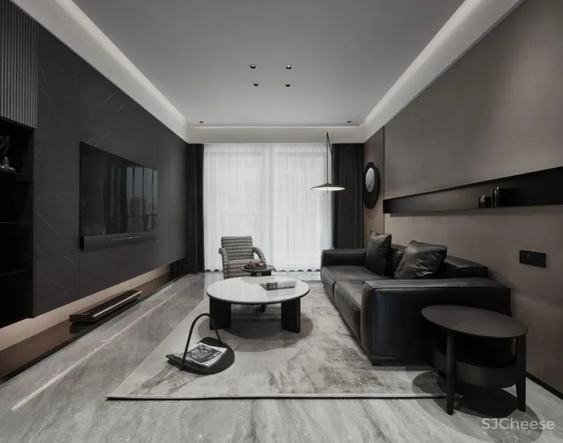 黑、白、灰、木，简练时尚的现代空间｜迪尚设计