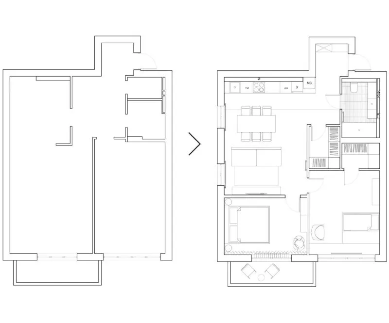 一间75平米的水泥灰公寓，利用色彩的装饰，拥有时髦与平衡感