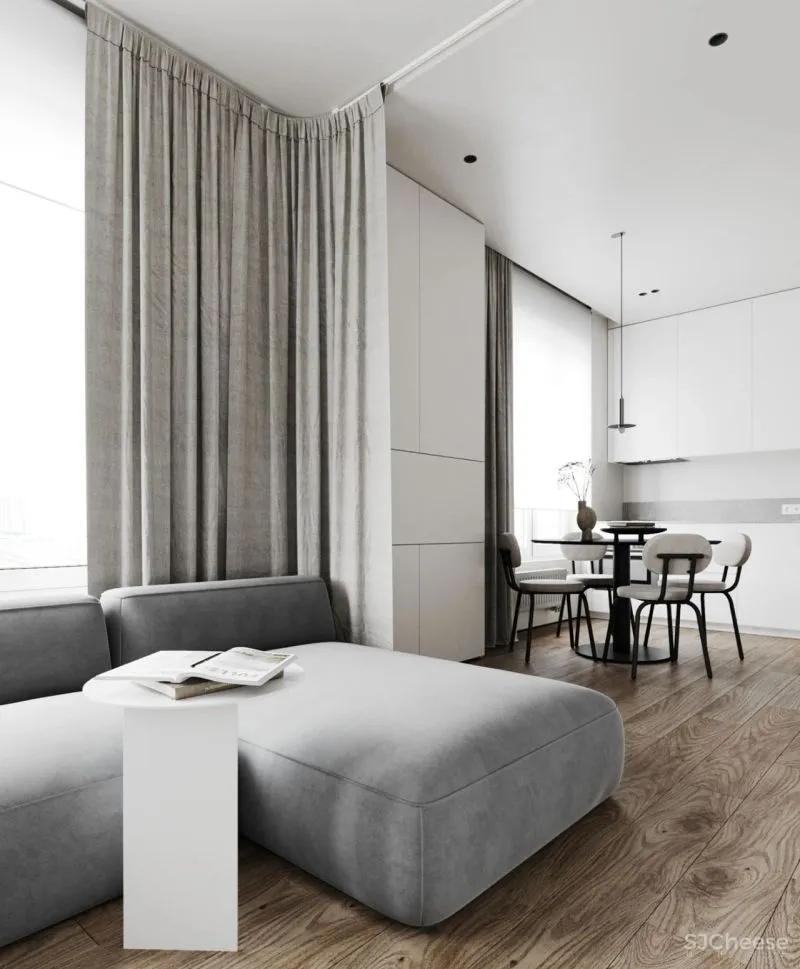 40㎡ 小公寓，客厅加个帘子做隔墙，一房能变两房用