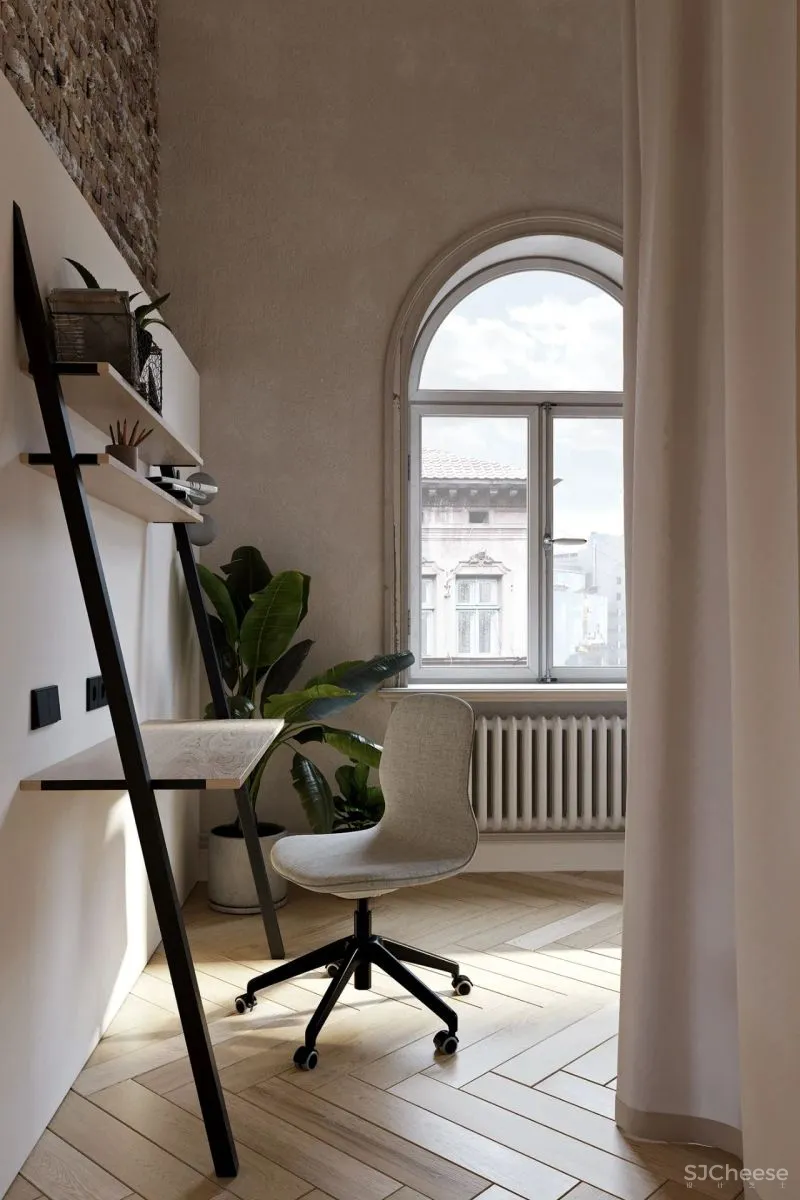 三个拱形门通往三个天地,一张双人床斜放在客厅!