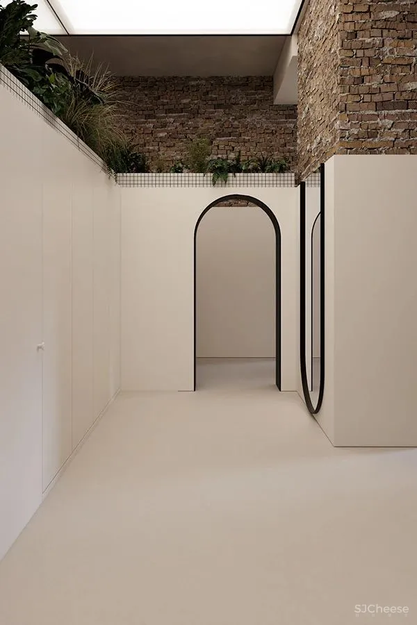 三个拱形门通往三个天地,一张双人床斜放在客厅!