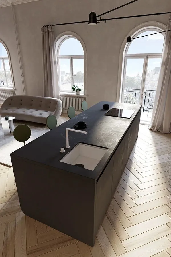 三个拱形门通往三个天地,一张双人床斜放在客厅!