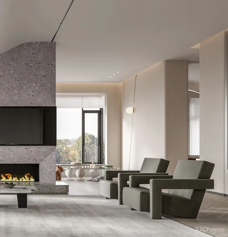 茧界设计:暖色调的油画美墅,尽显极简平衡之美!