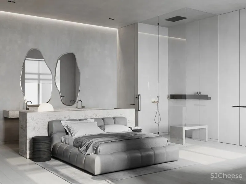 高级灰公寓,卧室这样布局太有个性!