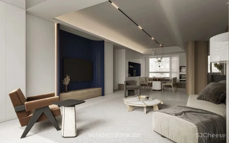 黄铜、石材、藤编，温暖自然的大平层设计丨木桃盒子